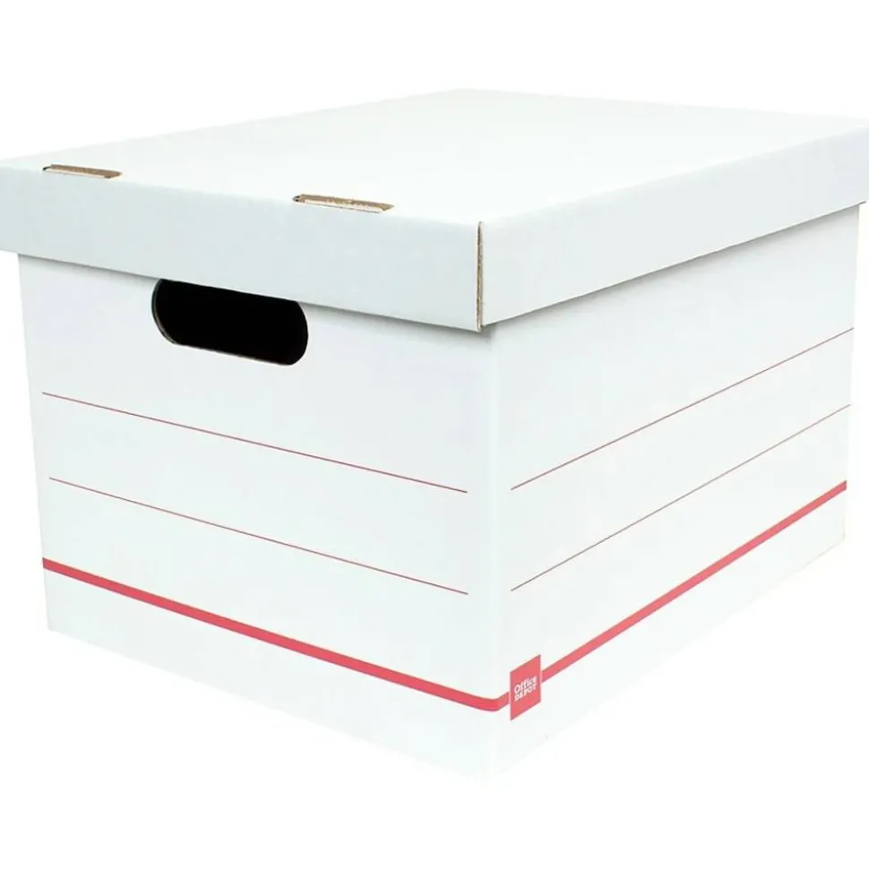 Standard-Duty Corrugated Storage Boxes, Letter/Legal Size, 15" x 12" x 10", 60% Recycled, White/Red, Pack Of 15