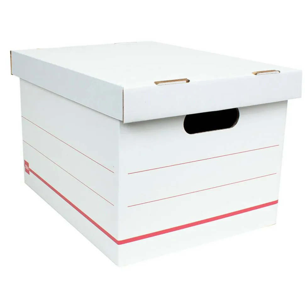 Standard-Duty Corrugated Storage Boxes, Letter/Legal Size, 15" x 12" x 10", 60% Recycled, White/Red, Pack Of 15