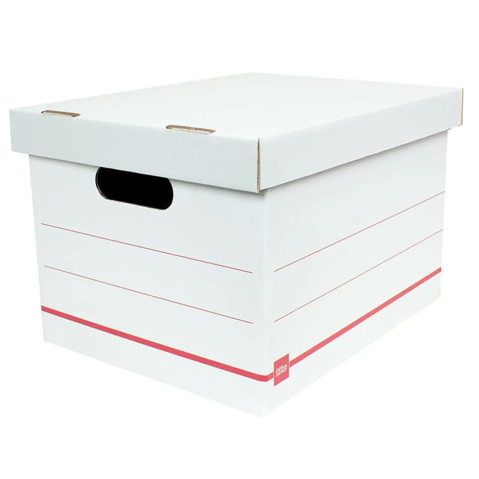 Standard-Duty Corrugated Storage Boxes, Letter/Legal Size, 15" x 12" x 10", 60% Recycled, White/Red, Pack Of 15