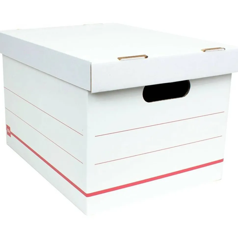 Standard-Duty Corrugated Storage Boxes, Letter/Legal Size, 15" x 12" x 10", 60% Recycled, White/Red, Pack Of 15