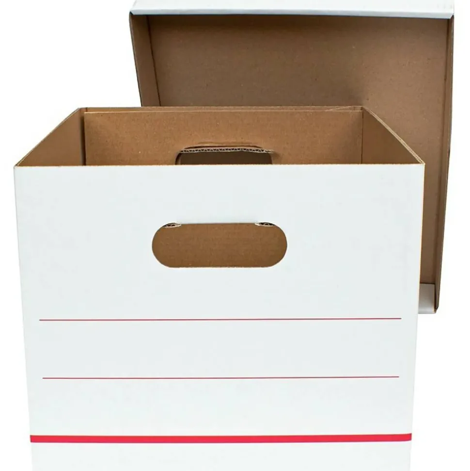 Standard-Duty Corrugated Storage Boxes, Letter/Legal Size, 15" x 12" x 10", 60% Recycled, White/Red, Pack Of 15