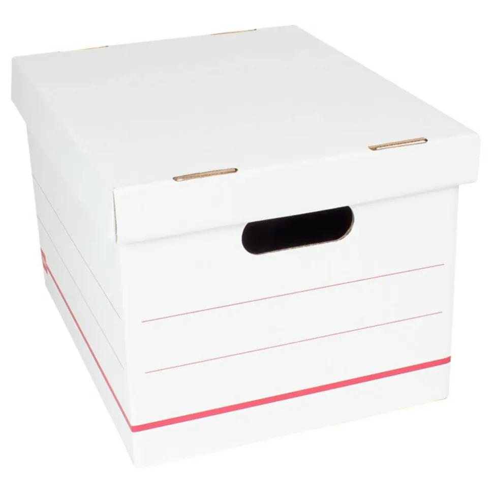 Standard-Duty Corrugated Storage Boxes, Letter/Legal Size, 15" x 12" x 10", 60% Recycled, White/Red, Pack Of 12