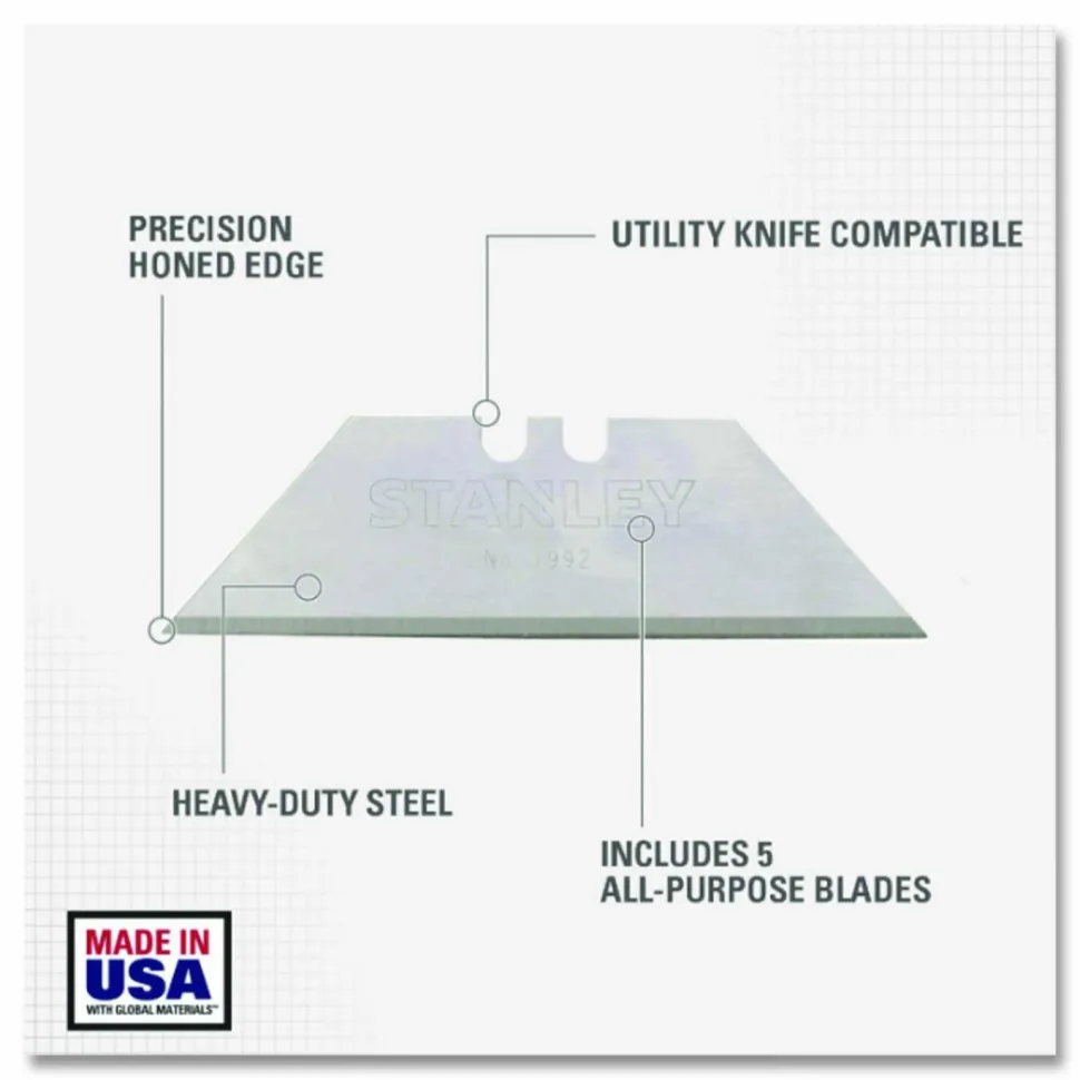 Stanley Replacement Heavy-Duty Utility Knife Blades, Pack Of 5