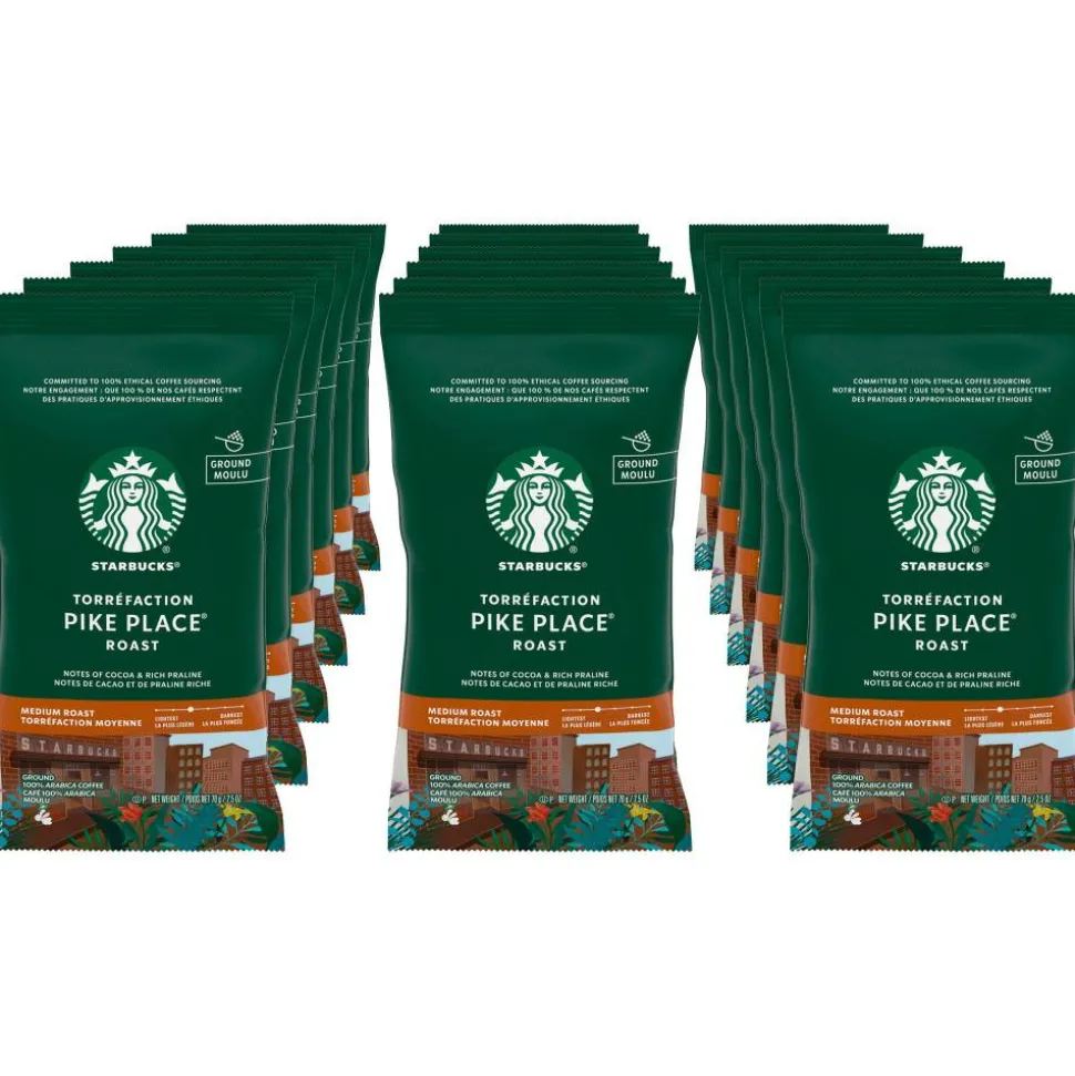 Starbucks Ground Coffee Packets, Pike Place, Medium Roast, 2.5 oz, 18 Packets