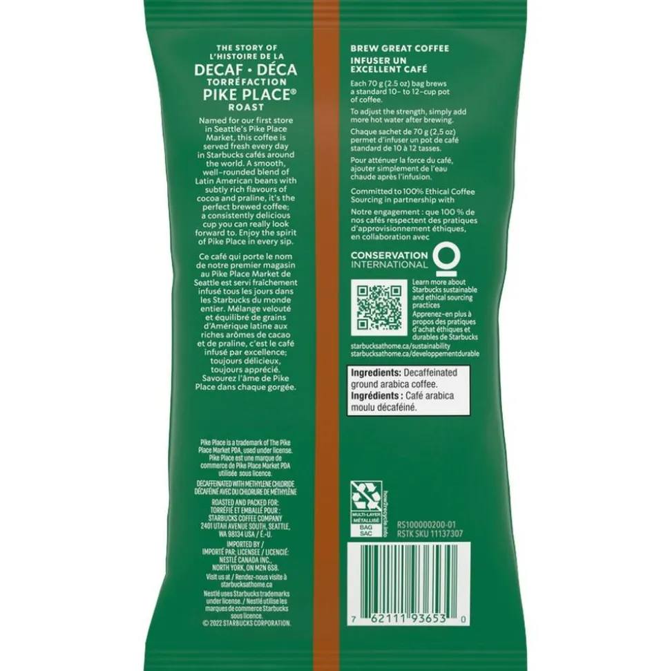Starbucks Pike Place Decaf Coffee Packets