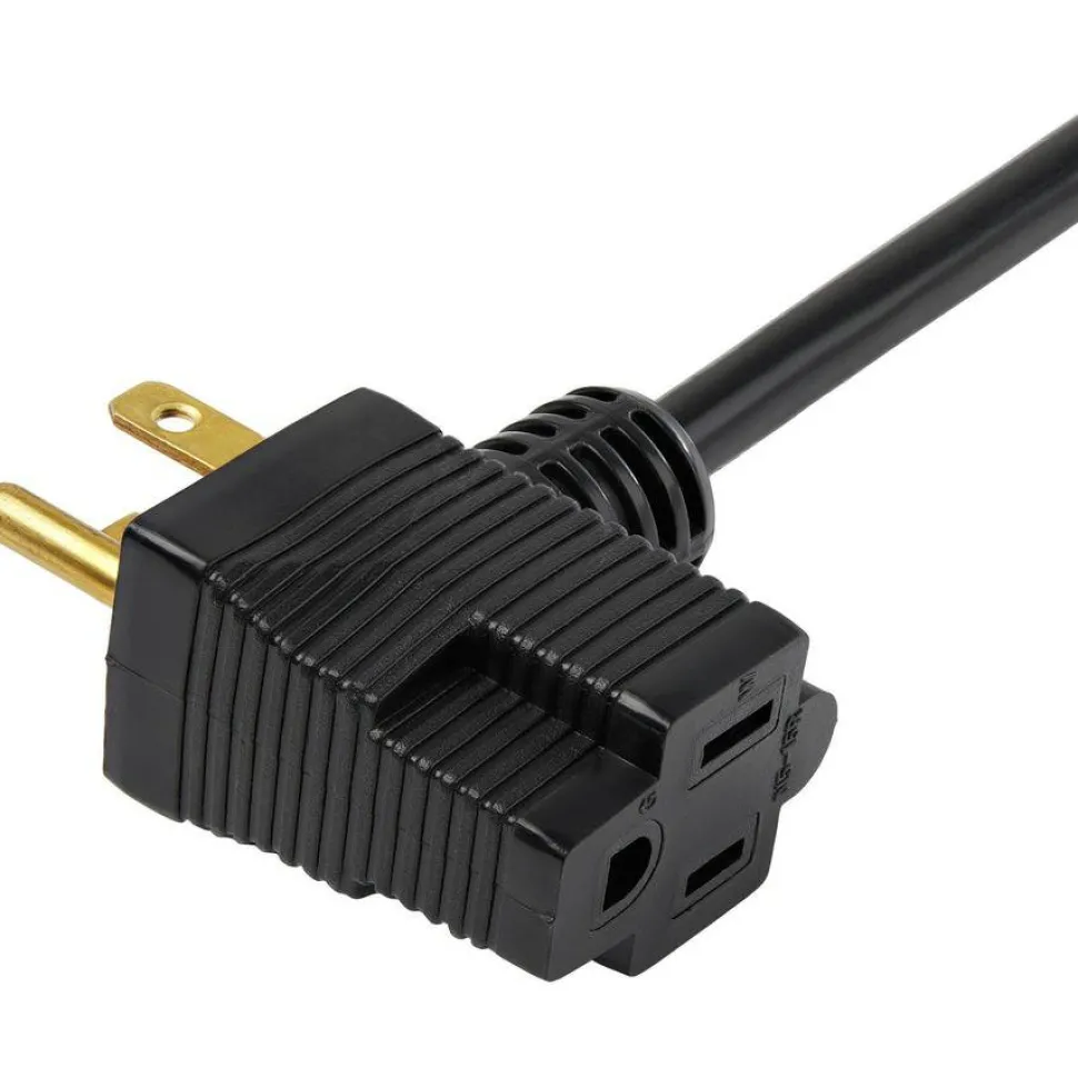 StarTech 3ft (1m) Piggyback Power Extension Cord, NEMA 5-15P to 2x NEMA 5-15R Cable, 16 AWG, 125V/15A, Outlet Saver Cord, UL Certified