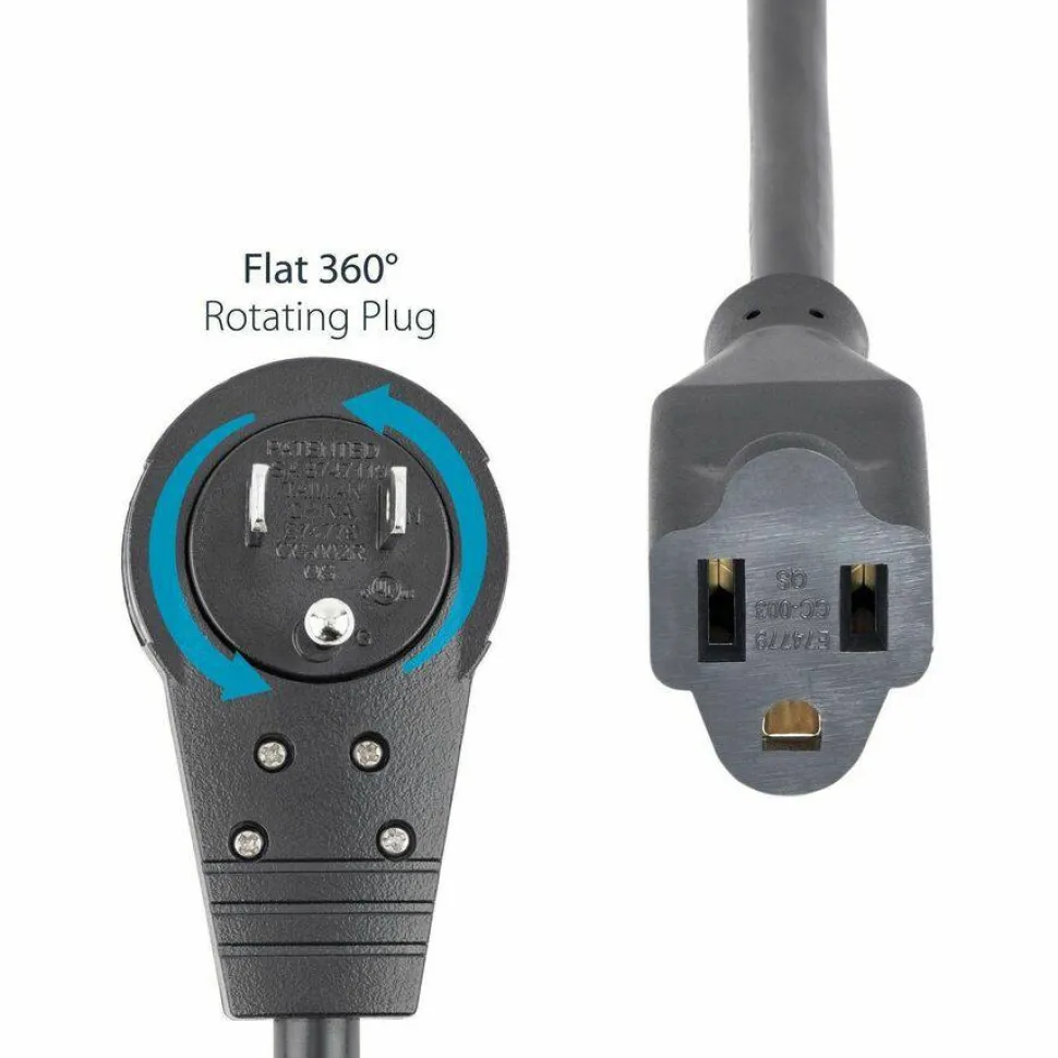 StarTech 10ft Power Extension Cord, Rotating Flat Plug Extension Cord, NEMA 5-15P to NEMA 5-15R Cable, 16 AWG, 125V/13A, UL Certified