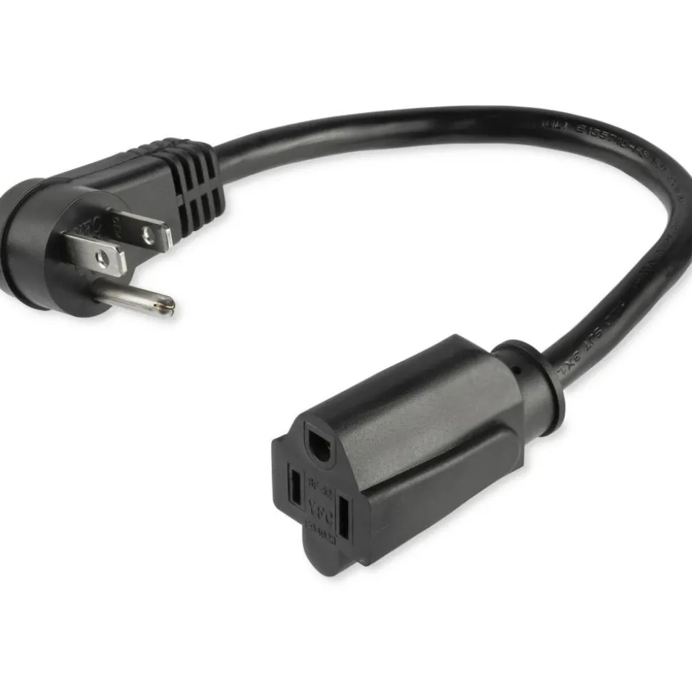 StarTech.com 1 ft Flat Extension Cord - NEMA 5-15R to NEMA Right-Angle 5-15P Power Cable - Low Profile Extension Cord - Right Angle Power Cord