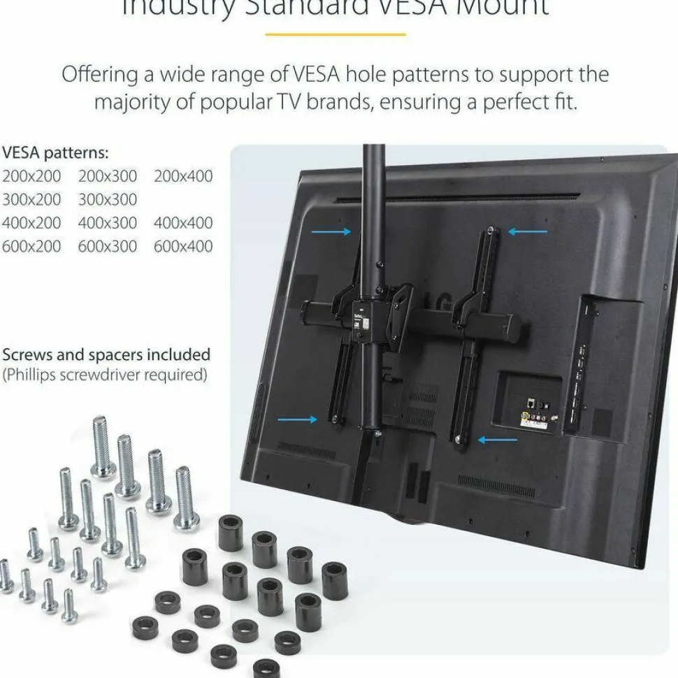 StarTech.com Ceiling TV Mount For 32 to 75" TVs, 8.2' to 9.8' Long Pole