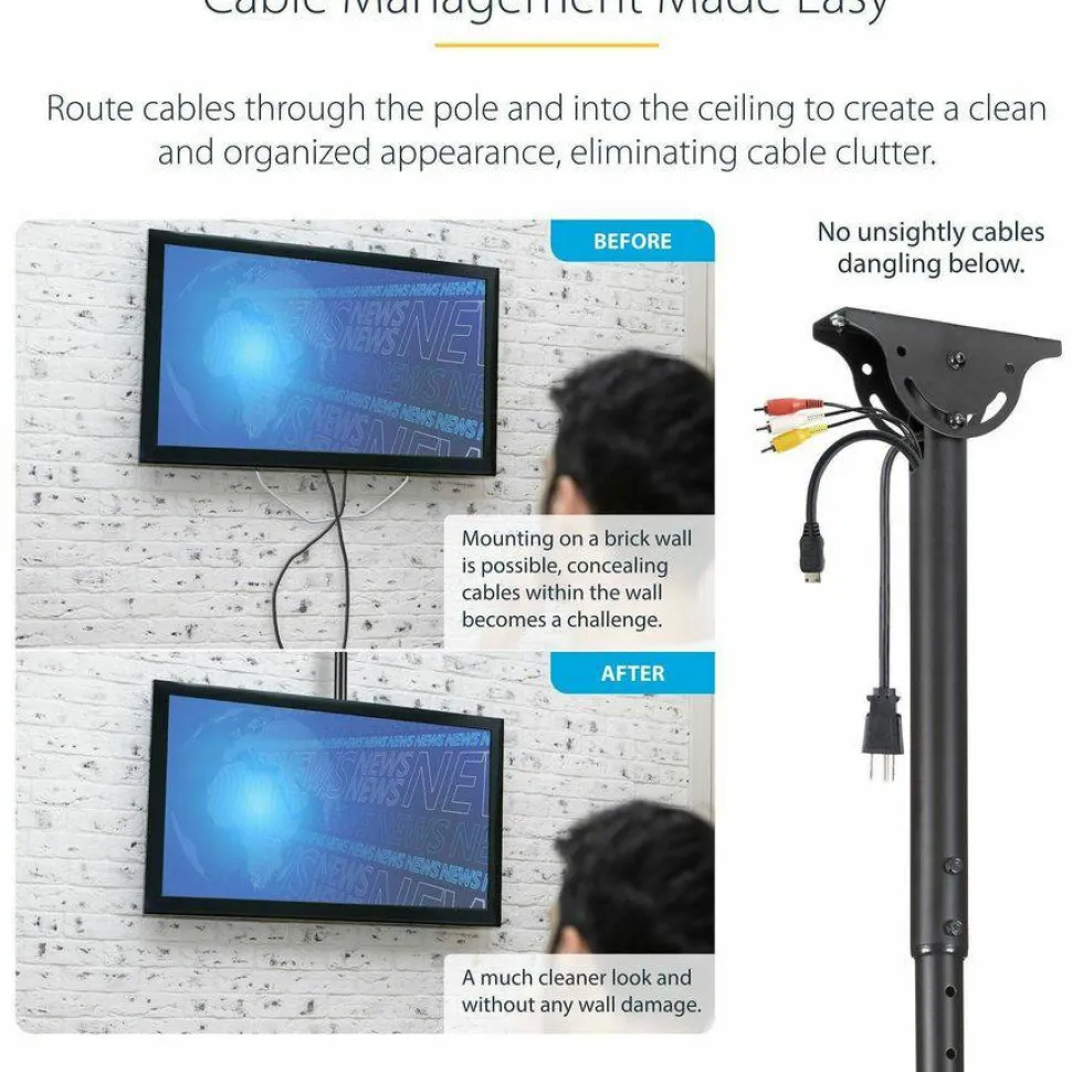 StarTech.com Ceiling TV Mount For 32 to 75" TVs, 8.2' to 9.8' Long Pole