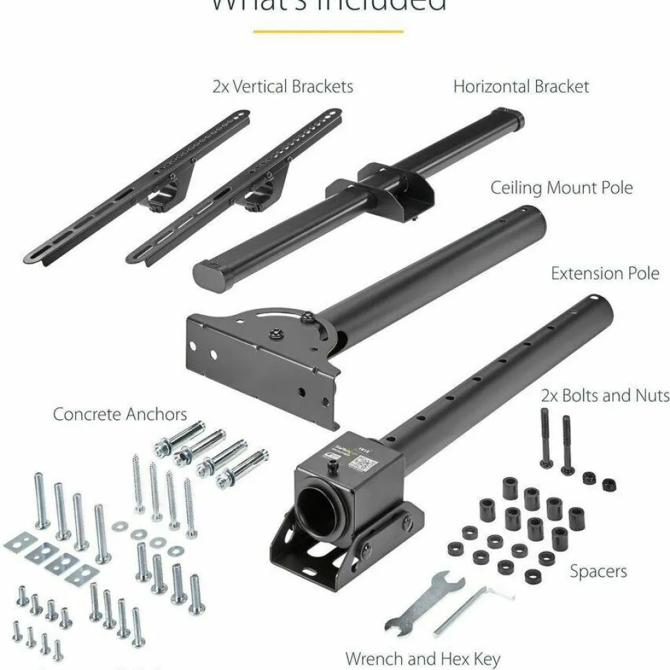 StarTech.com Ceiling TV Mount For 32" to 75" TVs, 1.8' to 3' Short Pole
