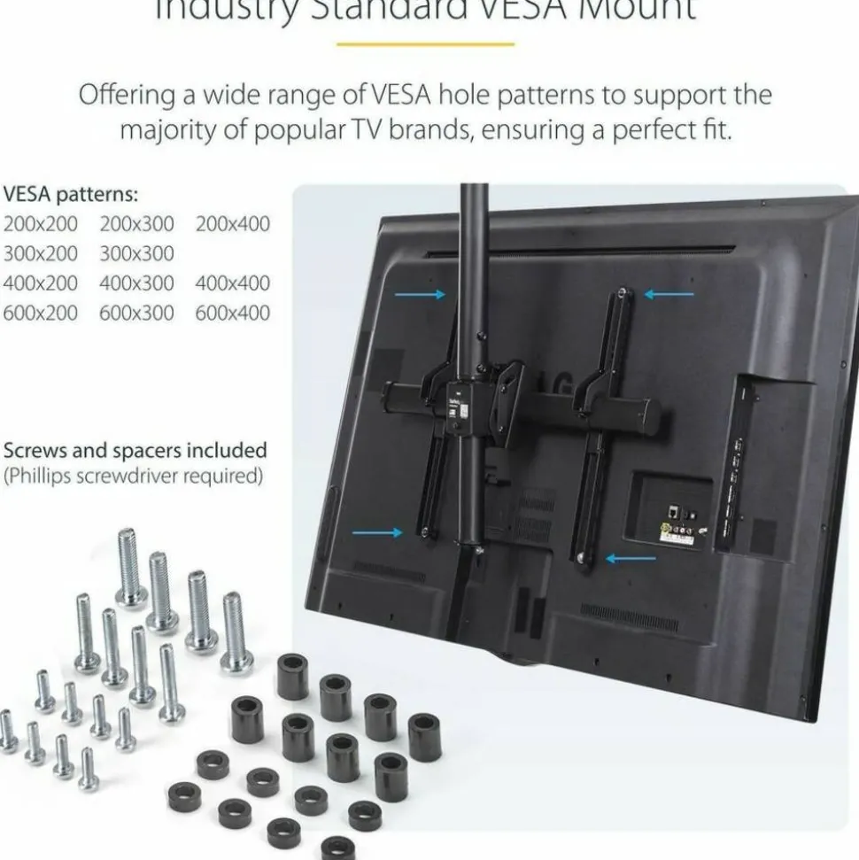 StarTech.com Ceiling TV Mount For 32 to 75" TVs, 3.5' to 5' Pole