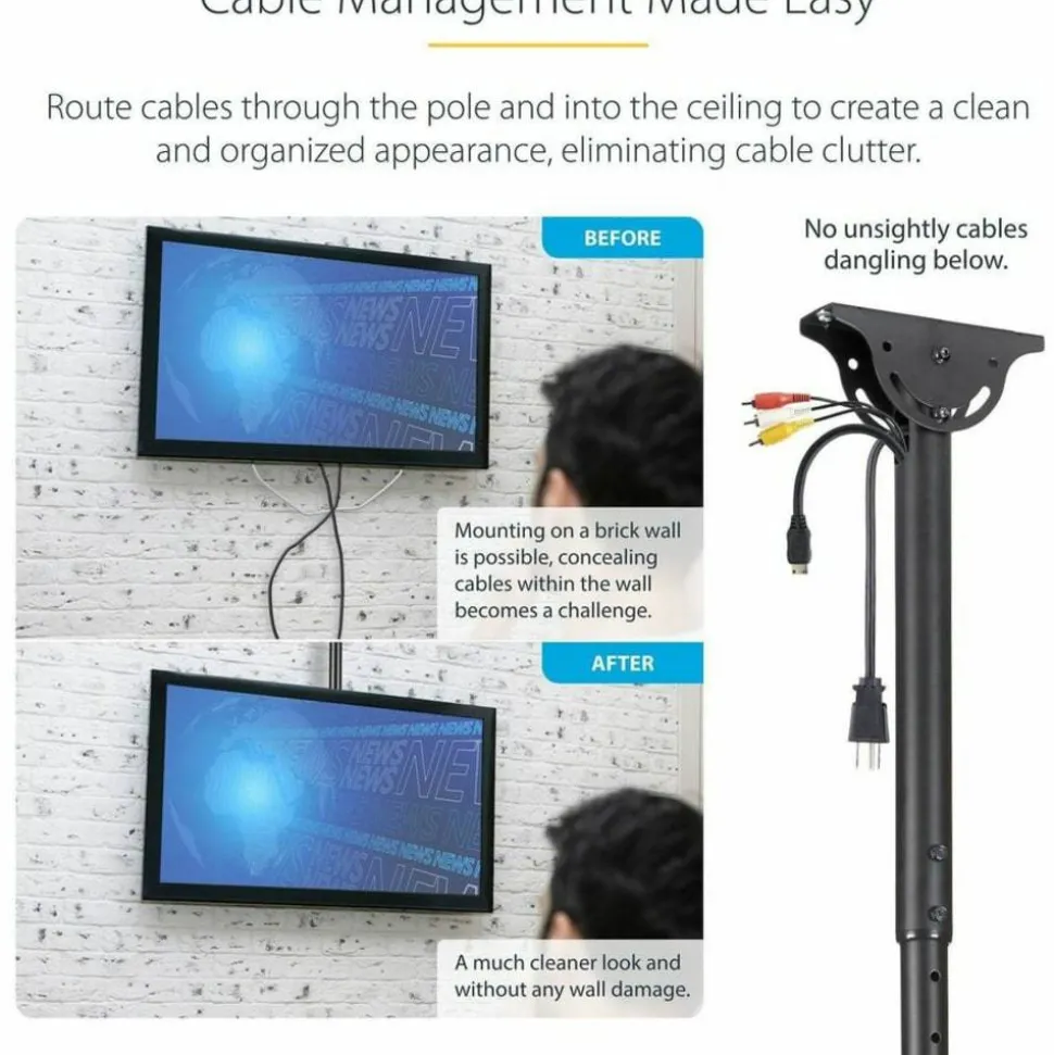 StarTech.com Ceiling TV Mount For 32 to 75" TVs, 3.5' to 5' Pole