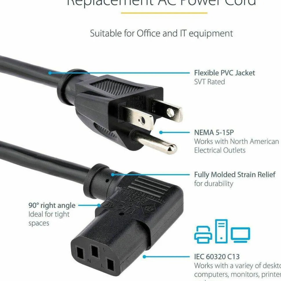 StarTech.com Computer Power Cord, 10'