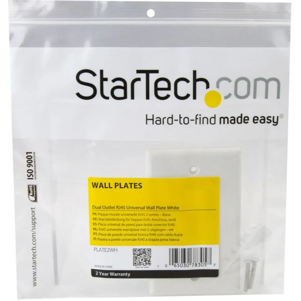 StarTech.com Dual Outlet RJ45 Universal Wall Plate White - Mounting plate - white - 2 ports - - PLATE2WH