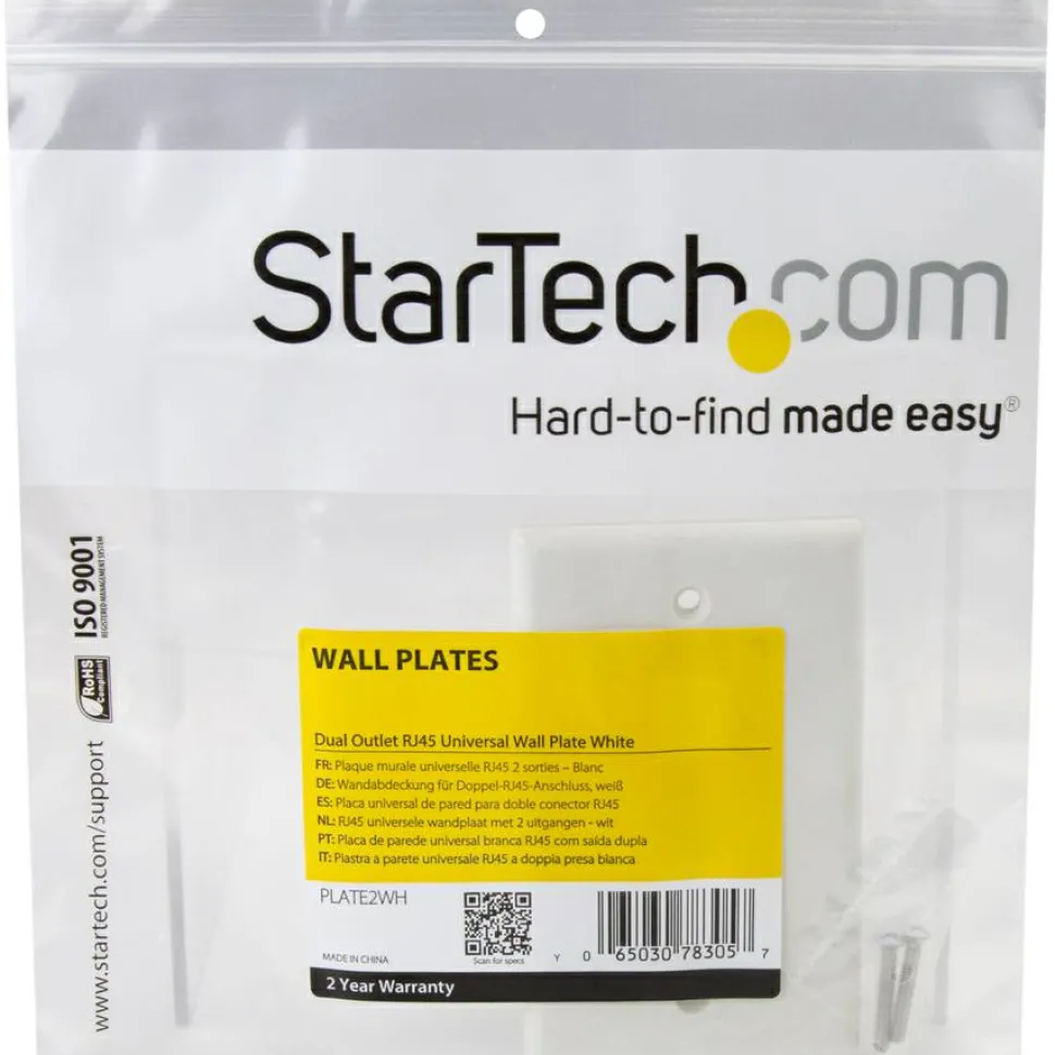 StarTech.com Dual Outlet RJ45 Universal Wall Plate White - Mounting plate - white - 2 ports - - PLATE2WH