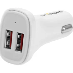 StarTech.com Dual Port USB Car Charger - White - High Power 24W/4.8A - 2 port USB Car Charger
