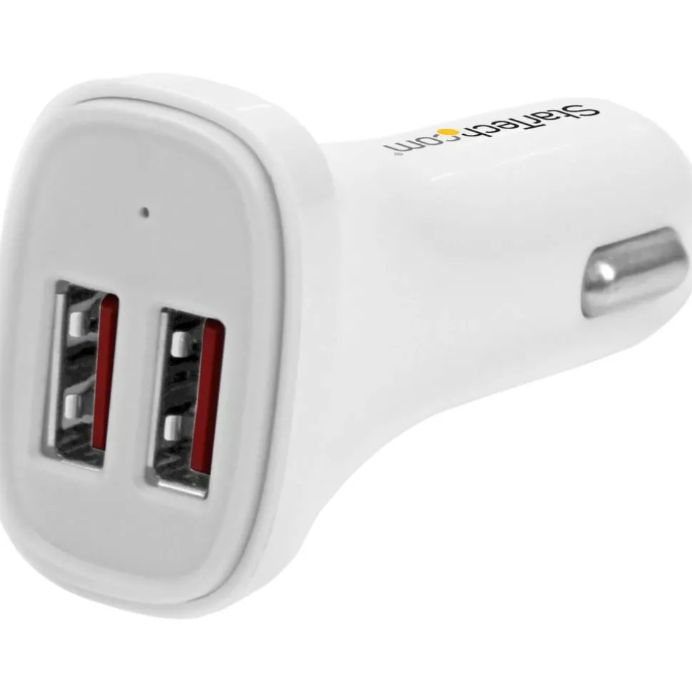 StarTech.com Dual Port USB Car Charger - White - High Power 24W/4.8A - 2 port USB Car Charger