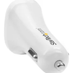 StarTech.com Dual Port USB Car Charger - White - High Power 24W/4.8A - 2 port USB Car Charger