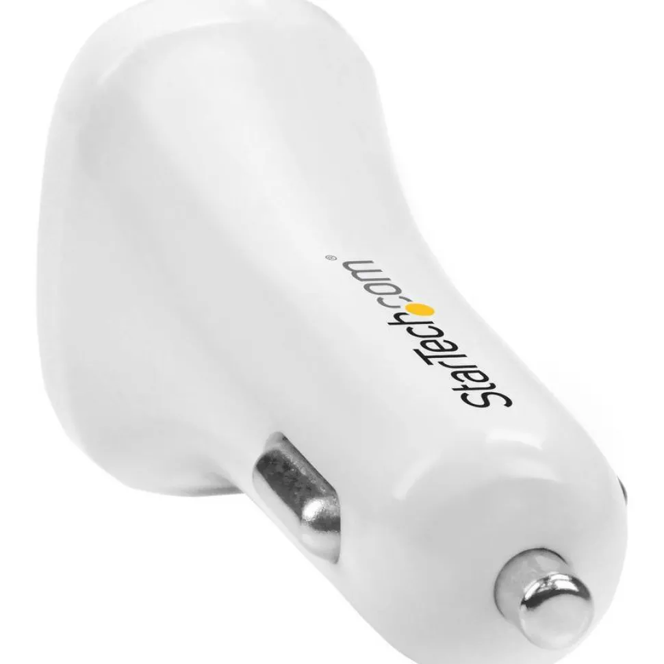 StarTech.com Dual Port USB Car Charger - White - High Power 24W/4.8A - 2 port USB Car Charger
