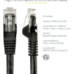 StarTech.com 12ft Black Cat6 Patch Cable with Snagless RJ45 Connectors - Cat6 Ethernet Cable - 12 ft Cat6 UTP Cable - N6PATCH12BK