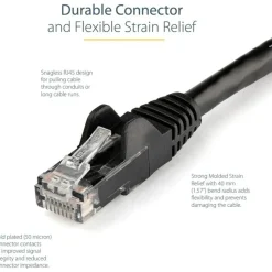 StarTech.com 12ft Black Cat6 Patch Cable with Snagless RJ45 Connectors - Cat6 Ethernet Cable - 12 ft Cat6 UTP Cable - N6PATCH12BK
