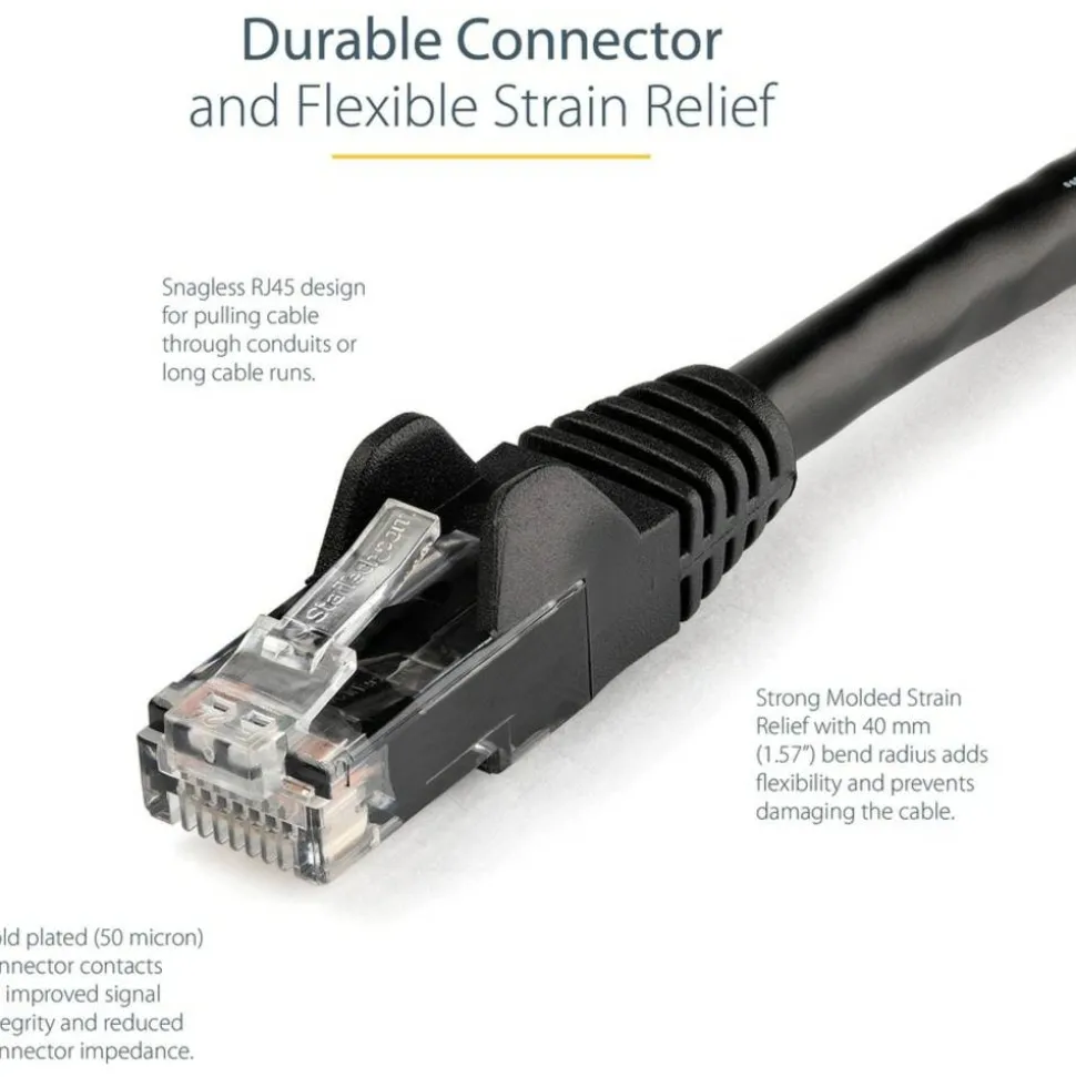 StarTech.com 12ft Black Cat6 Patch Cable with Snagless RJ45 Connectors - Cat6 Ethernet Cable - 12 ft Cat6 UTP Cable - N6PATCH12BK