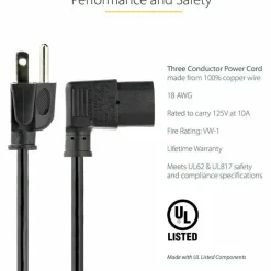 StarTech.com 3 ft Computer Power Cord - NEMA 5-15P to Right-Angle C13 - 18AWG