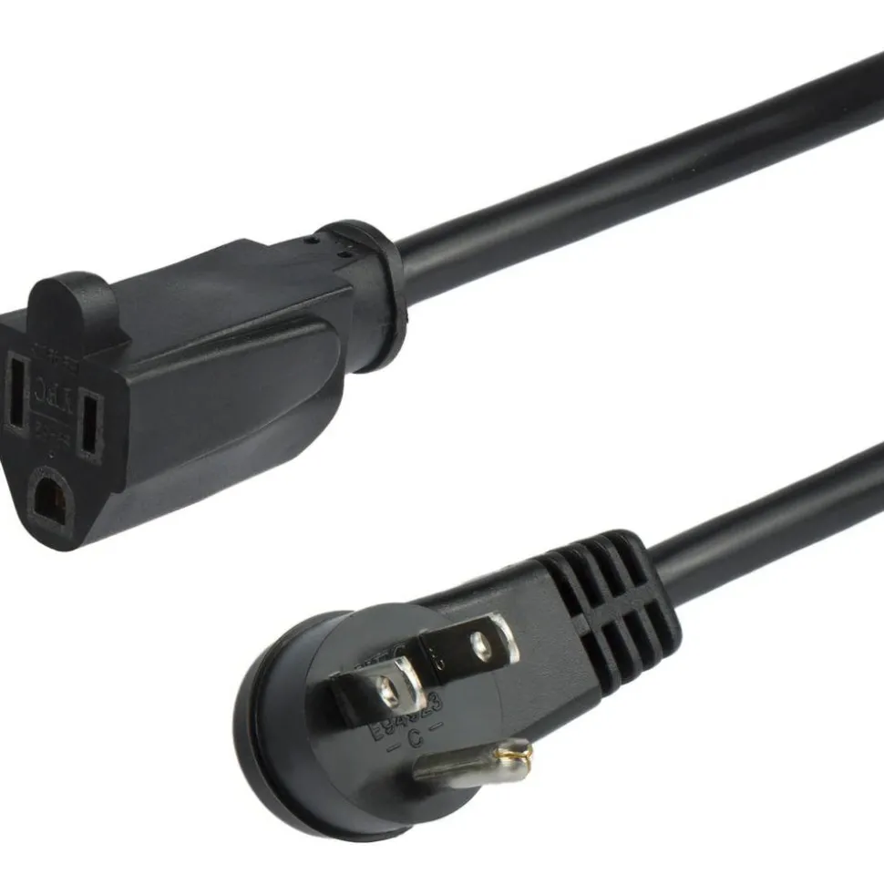 StarTech.com 3 ft Flat Extension Cord - NEMA 5-15R to NEMA Right-Angle 5-15P Power Cable - Low Profile Extension Cord - Right Angle Power Cord