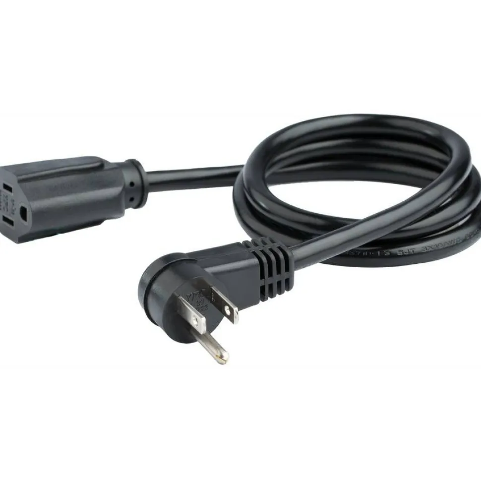 StarTech.com 3 ft Flat Extension Cord - NEMA 5-15R to NEMA Right-Angle 5-15P Power Cable - Low Profile Extension Cord - Right Angle Power Cord