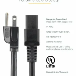 StarTech.com 6 ft Heavy Duty 14 AWG Computer Power Cord - NEMA 5-15P to C19
