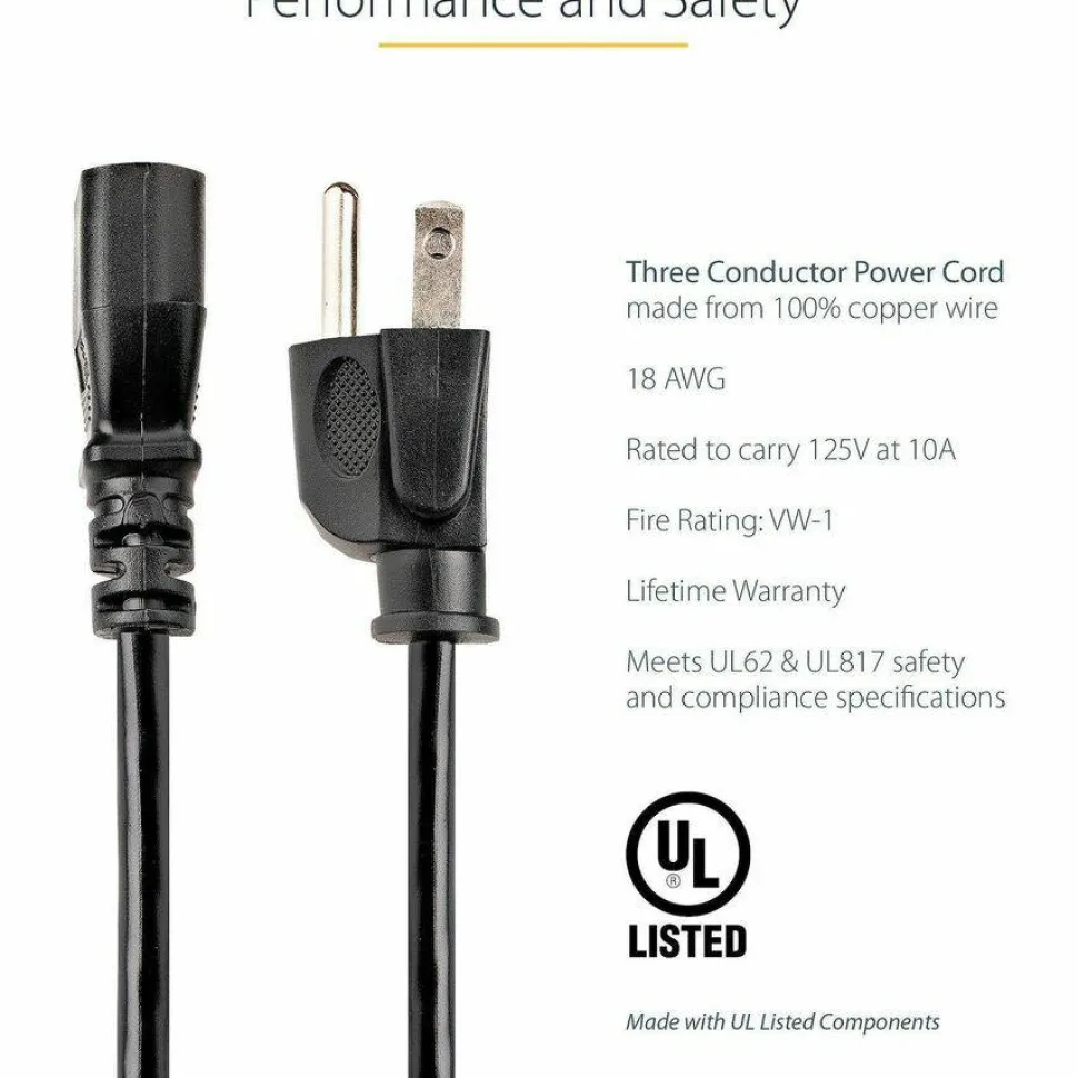 StarTech.com 6ft (2m) Computer Power Cord, NEMA 5-15P to C13, 10A 125V, 18AWG, Black Replacement AC PC Power Cord, TV/Monitor Power Cable
