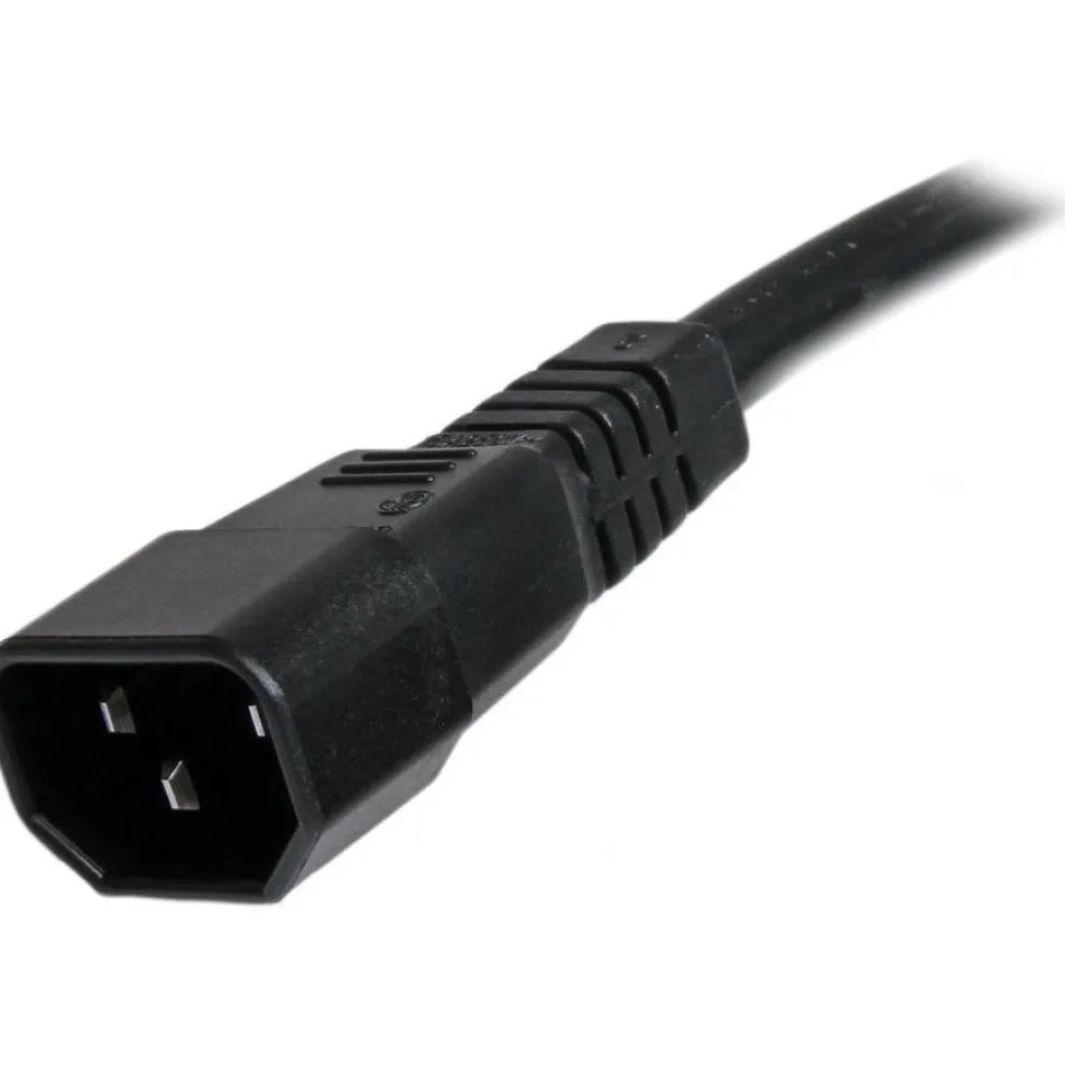 StarTech.com 3ft (1m) Heavy Duty Extension Cord, IEC C14 to IEC C15 Black Extension Cord, 15A 125V, 14AWG, Heavy Gauge Power Cable