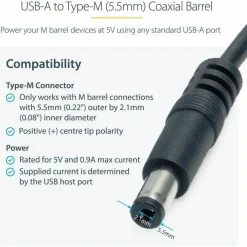 StarTech.com 3 ft USB to Type M Barrel 5V DC Power Cable - Charge your 5V DC devices using your computer USB port - USB2TYPEM