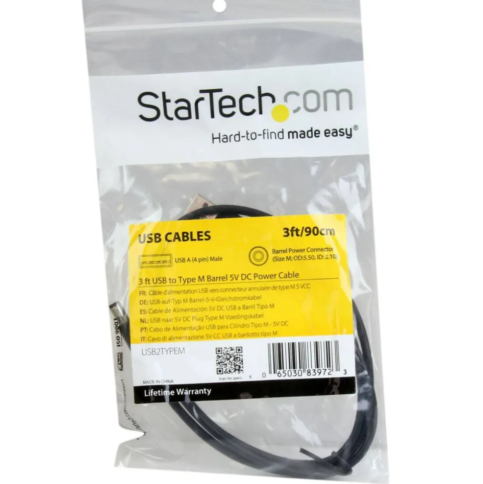 StarTech.com 3 ft USB to Type M Barrel 5V DC Power Cable - Charge your 5V DC devices using your computer USB port - USB2TYPEM