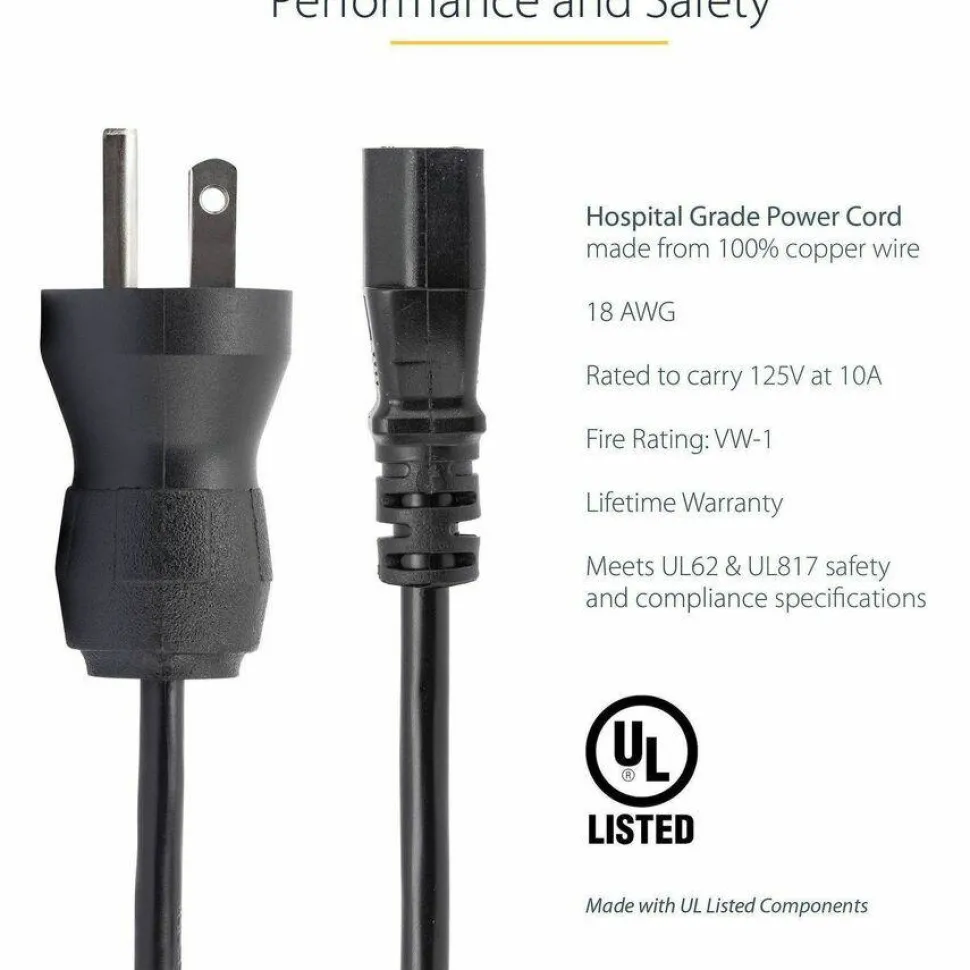 StarTech.com Hospital Grade NEMA 5-15P To C13 Monitor Power Cable, 6'