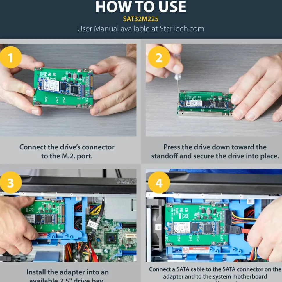StarTech.com M.2 SATA SSD to 2.5in SATA Adapter Converter - Convert an M.2 SSD into a 7mm high 2.5in SATA 6Gbps Open Frame SSD