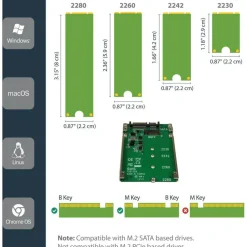 StarTech.com M.2 SATA SSD to 2.5in SATA Adapter Converter - Convert an M.2 SSD into a 7mm high 2.5in SATA 6Gbps Open Frame SSD