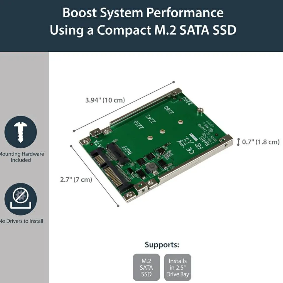 StarTech.com M.2 SATA SSD to 2.5in SATA Adapter Converter - Convert an M.2 SSD into a 7mm high 2.5in SATA 6Gbps Open Frame SSD