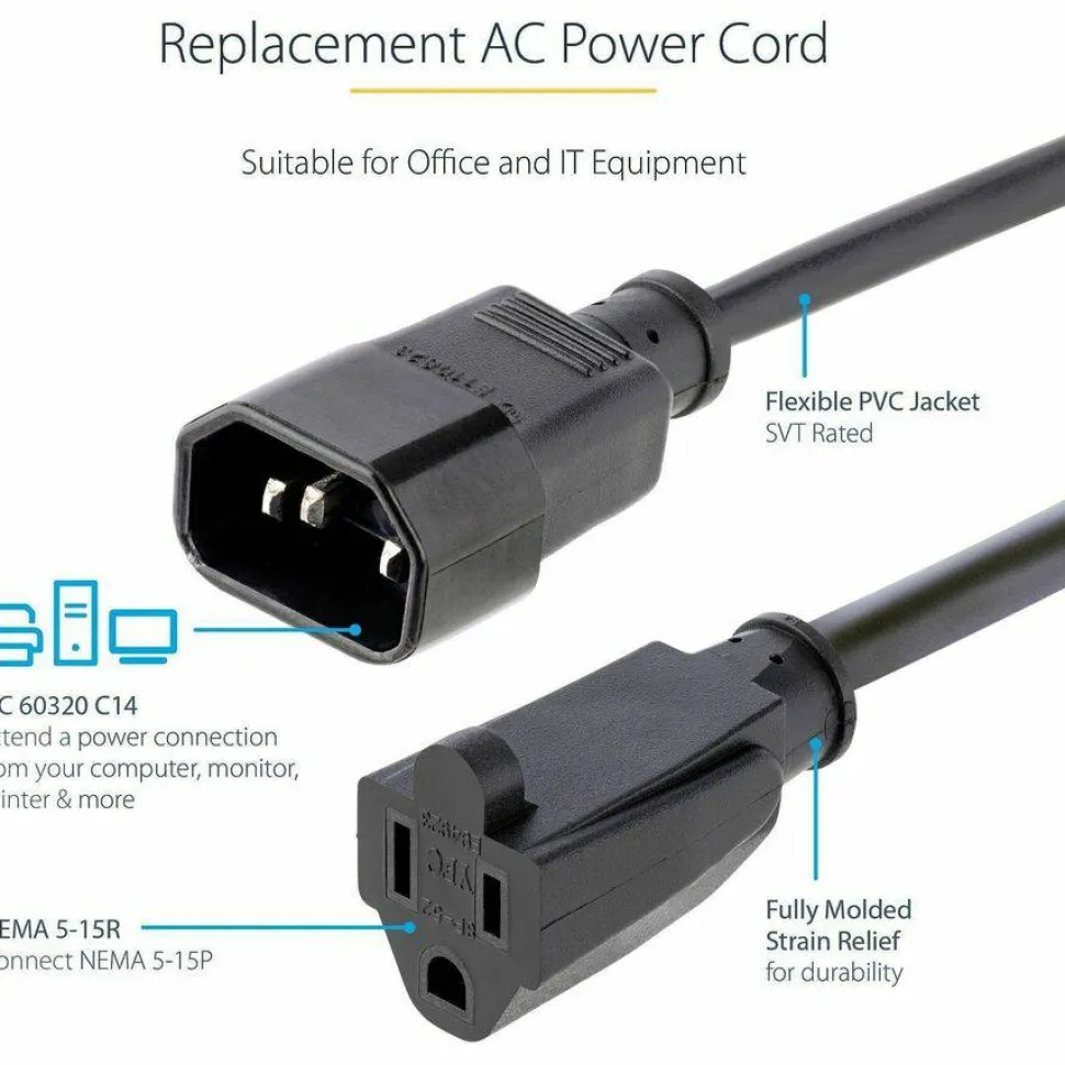StarTech.com PAC100 Computer Power Cord, 1 ft