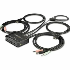 StarTech.com 2 Port HDMI KVM Switch with 4 foot Built-In Cables - OS Independent - 3.5mm Audio - USB 4K 60Hz