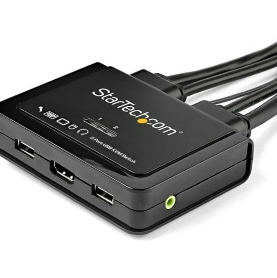 StarTech.com 2 Port HDMI KVM Switch with 4 foot Built-In Cables - OS Independent - 3.5mm Audio - USB 4K 60Hz