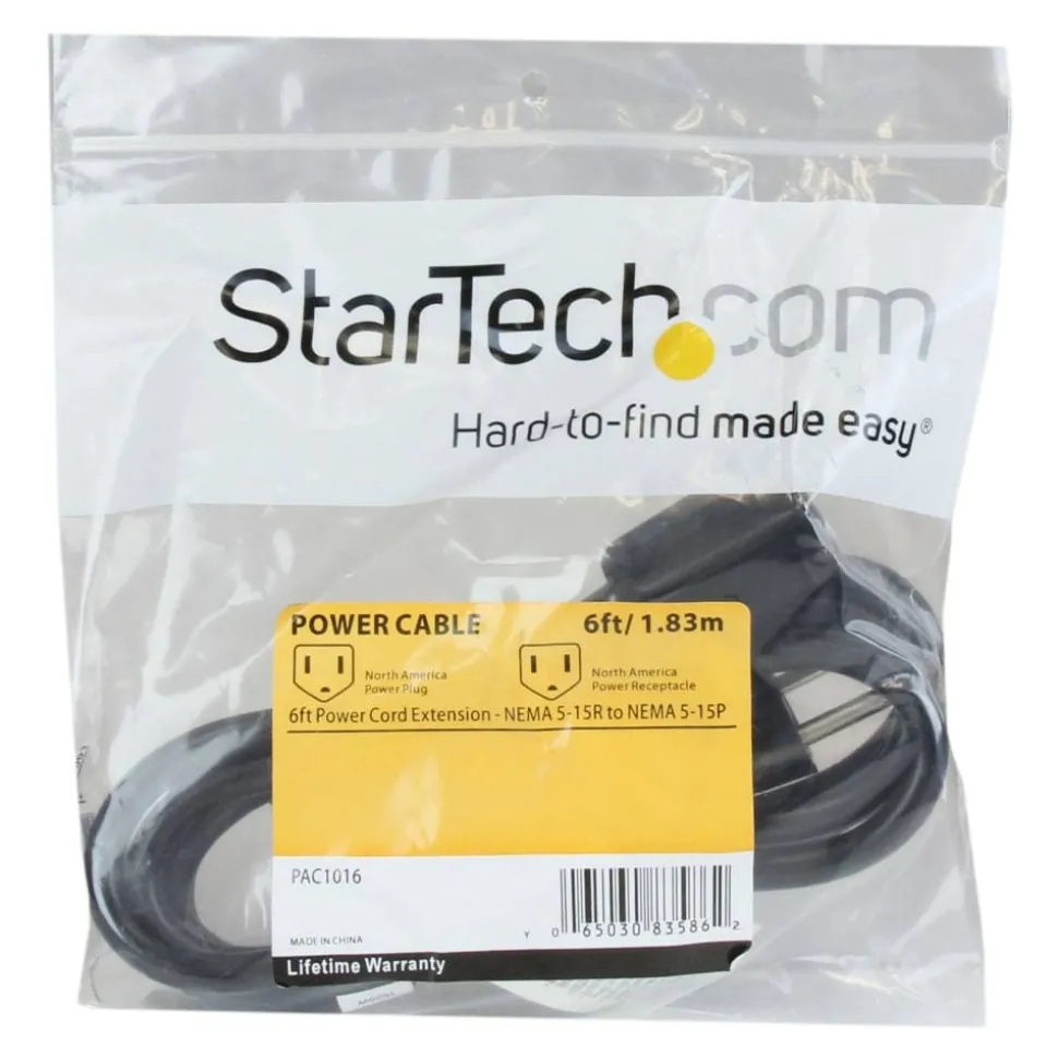 StarTech.com Power Extension Cable - 125V AC - 15A - 6ft - Black - Extend your power cord by 6ft - 6ft - PAC1016