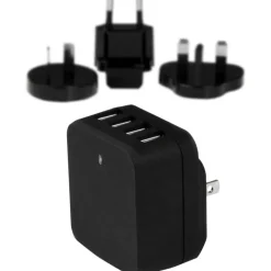 StarTech.com Travel USB Wall Charger - 4 Port - Black - Universal Travel Adapter - International Power Adapter - USB Charger