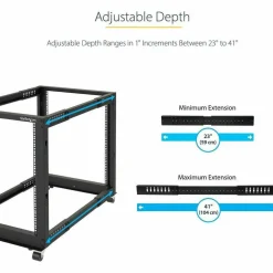 StarTech.com 42U Adjustable Depth Open Frame 4 Post Server Rack Cabinet - Flat Pack w/ Casters, Levelers and Cable Management Hooks - 4POSTRACK42