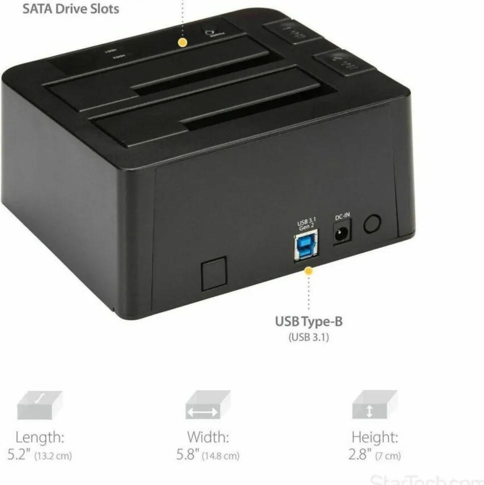StarTech.com USB 3.1 (10Gbps) Dual-Bay Dock for 2.5"/3.5" SATA SSD/HDDs with UASP - SDOCK2U313