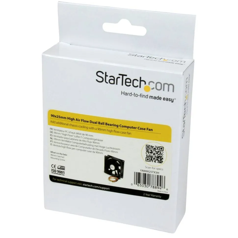 StarTech.com 90x25mm High Air Flow Dual Ball Bearing PC Case Fan - Add additional chassis cooling with a 90mm high flow case fan - FAN9X25TX3H