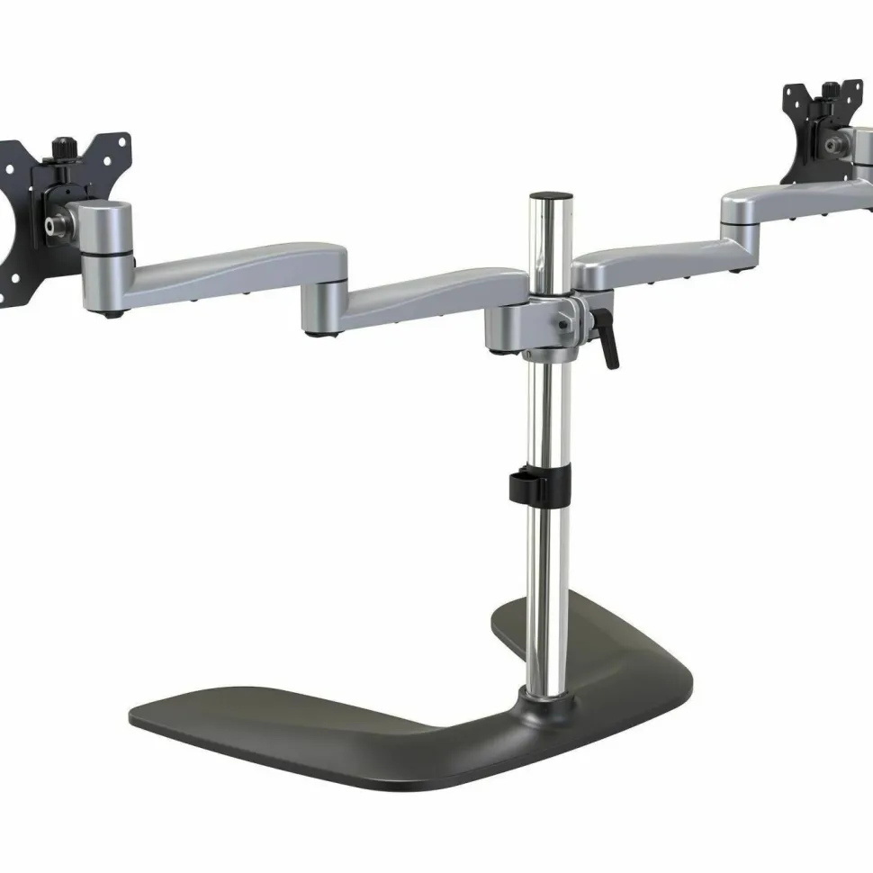 StarTech Dual Monitor Stand, Ergonomic Desktop Monitor Stand for up to 32"(17.6lb/8kg) VESA Displays, Free-Standing Adjustable, Silver
