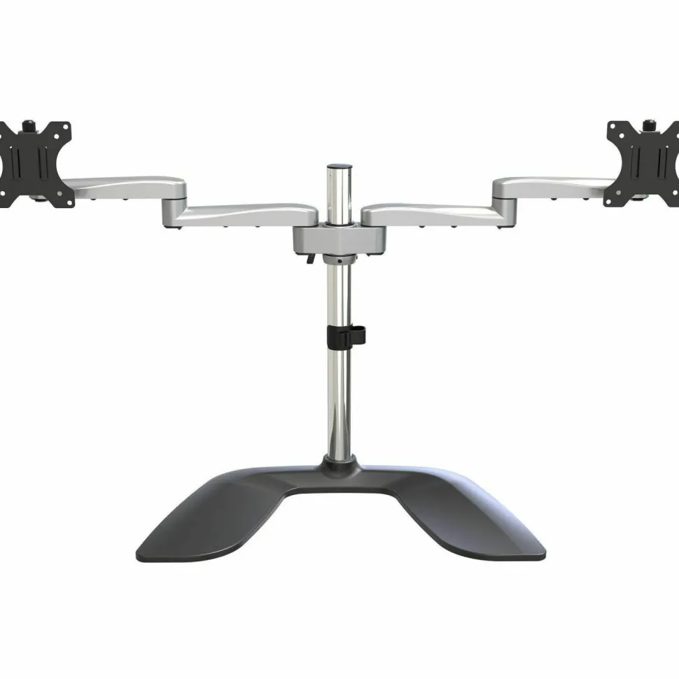 StarTech Dual Monitor Stand, Ergonomic Desktop Monitor Stand for up to 32"(17.6lb/8kg) VESA Displays, Free-Standing Adjustable, Silver