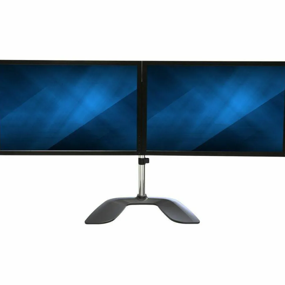 StarTech Dual Monitor Stand, Ergonomic Desktop Monitor Stand for up to 32"(17.6lb/8kg) VESA Displays, Free-Standing Adjustable, Silver